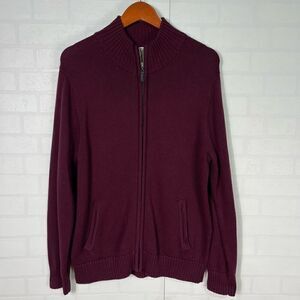 LL Bean Mens Knit Jacket Size Medium Burgundy Cotton